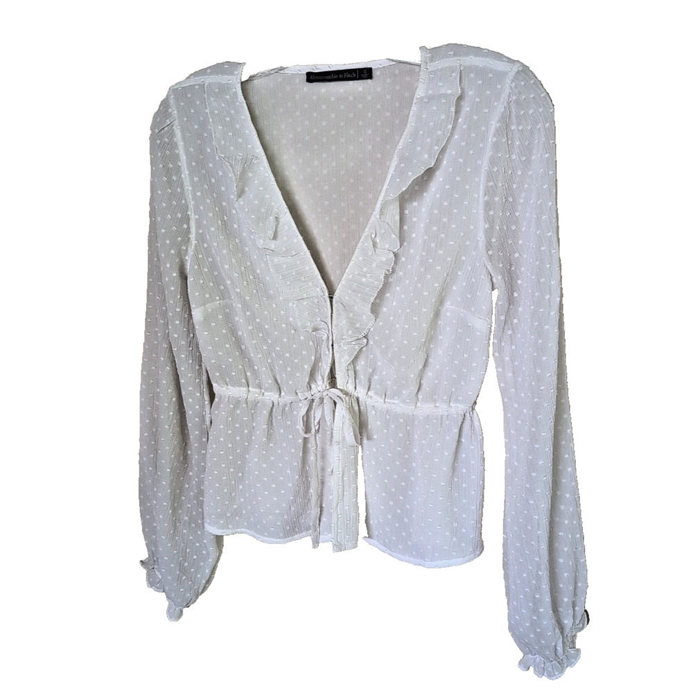 Abercrombie & Fitch Sheer White Swiss Dot Peplum Blouse Small Cottagecore Boho